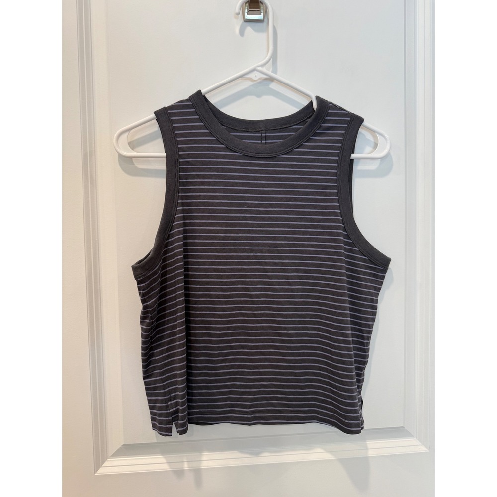 Lululemon Love Tank Top Striped Charcoal Grey Purple Sleeveless Crew Neck Top - Picture 2 of 4